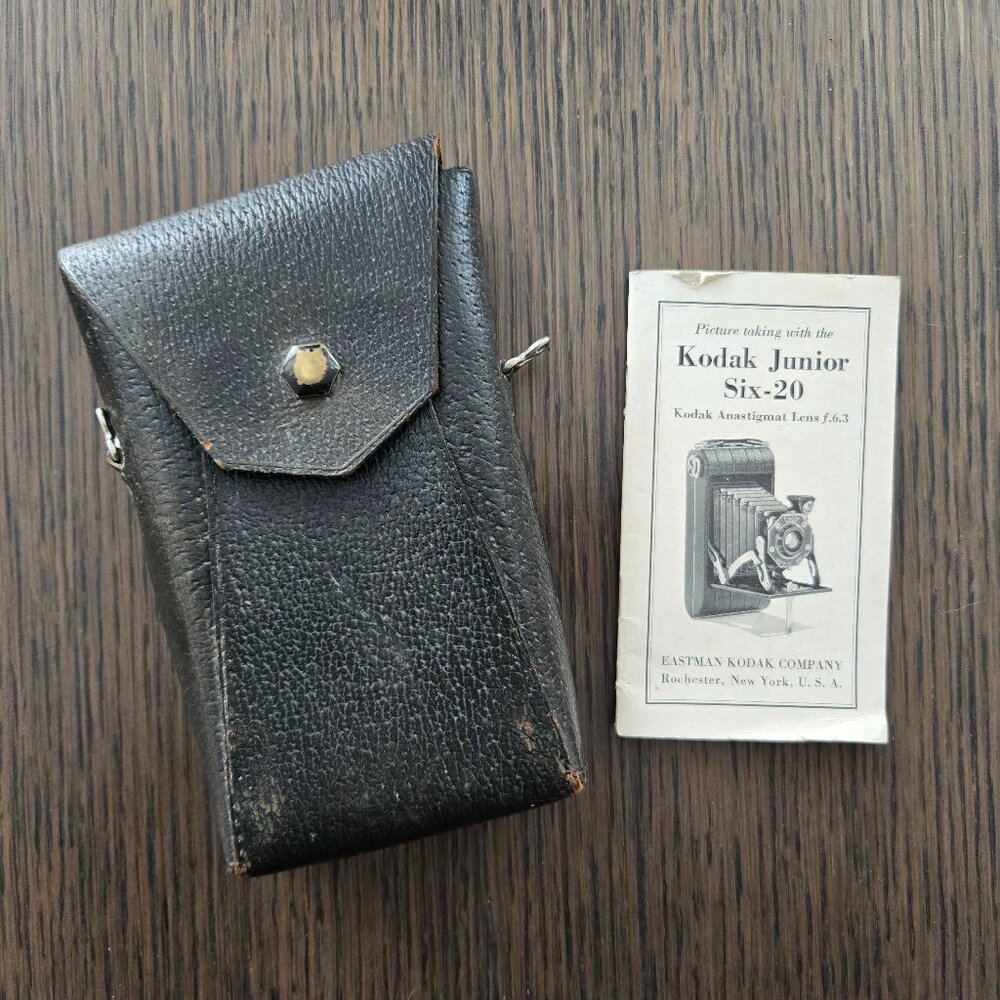 Vintage Camera Case & Manual for a Kodak Junior Six-20 Camera
